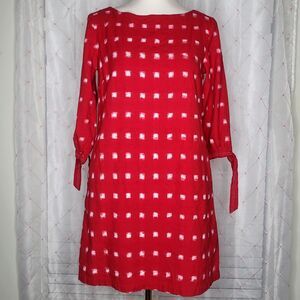 Fabindia Red Cotton Ikat Boat Neck 3/4 Sleeves Knee Length Dress Size‎ Medium